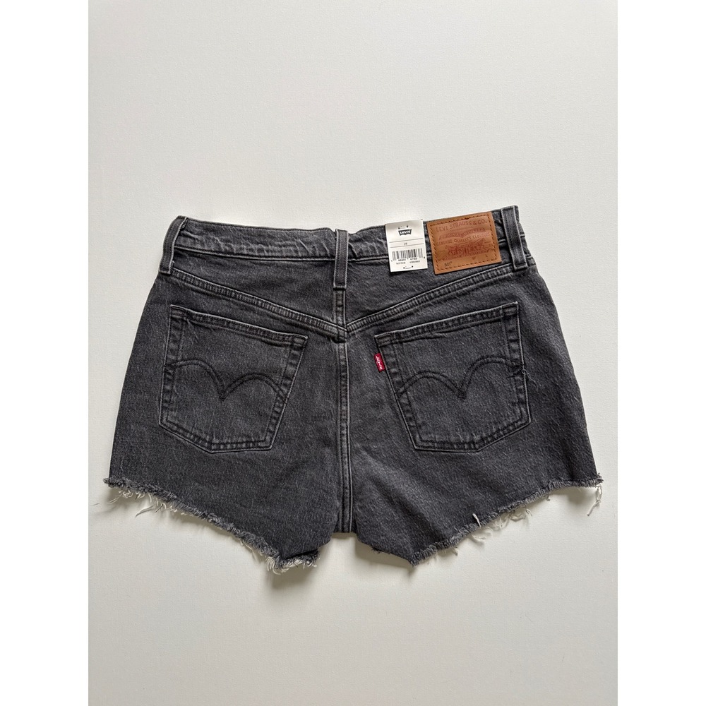 Levis 501 Original High Rise Denim Shorts Charcoal Grey Raw Hem 28 NEW - Picture 2 of 9